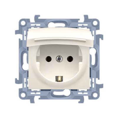 Einzelsteckdose mit Schuko-Erdung IP44 mit Dichtung und Blenden für Strompfade (Modul) 16A 230V creme mit Klappe