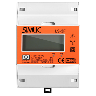 Electricity meter digital three-phase 4-module with MID reset, SIMLIC orange