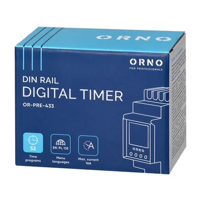 Electronic timer, 52 programs, 3 menu languages, 2 modules, DIN TH-35mm