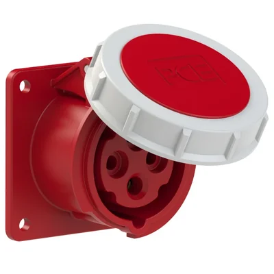 Embase droite 16A 3P+T 400V 50/60Hz 6h IP67, bride 75X75, pas vis 60X60, contacts nickelés