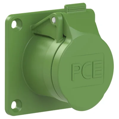 Embase droite 32A 2P+T 24/42V 100-200Hz 4h IP44/54 (bride 70X70, pas de trous 56X56), contacts nickelés