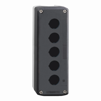 Empty control box 5 holes Ø22 dark gray with light gray plastic base