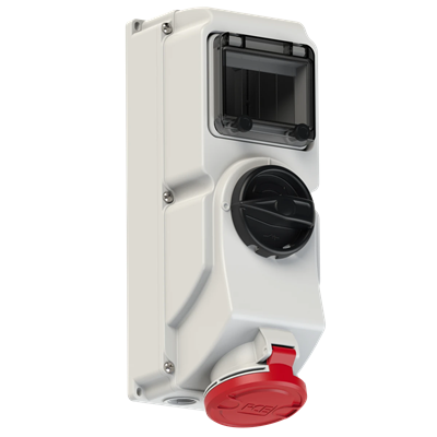 Enchufe con apagado 0-1, cerradura mecánica y carril DIN TH 35 32A 400V 3P+Z+N IP44
