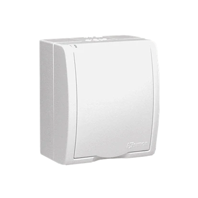 Enchufe con toma de tierra, resistente a salpicaduras IP54, tapa blanca, 16 A 250 V, blanco