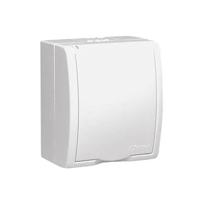 Enchufe con toma de tierra, resistente a salpicaduras IP54, tapa blanca, 16 A 250 V, blanco