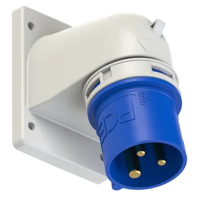 Enchufe de panel angular TWIST 16A 2P+Z 230V 50/60Hz 6h IP44 (brida 66X86, distancia entre tornillos 53X61)