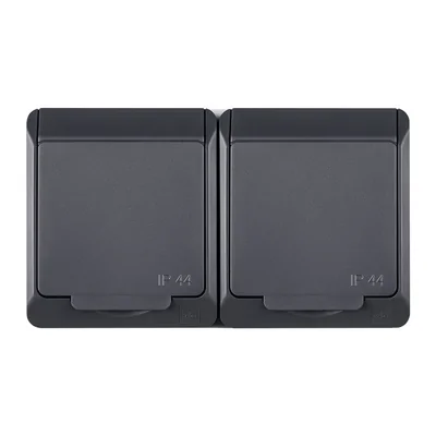 Enchufe doble de superficie HERMES con toma de tierra 2x2P+Z IP 44 - color antracita