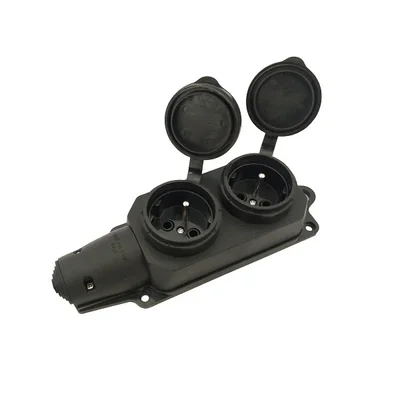 Enchufe doble portátil de elastómero - regleta 16A 2P+Z 230V IP44 con clavija, negro URSUS