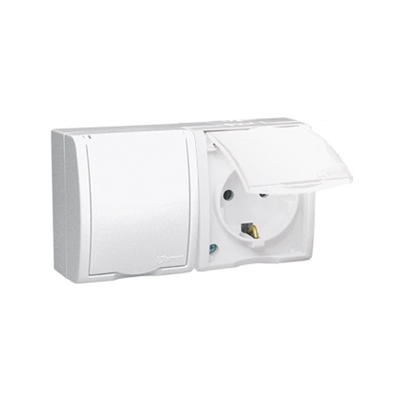 Enchufe doble schuko con toma de tierra, antisalpicaduras IP54, blanco