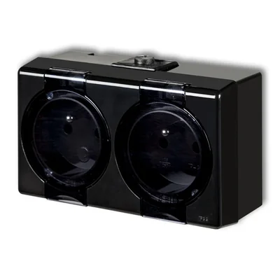 Enchufe doble SENIOR con toma de tierra 2x(2P+Z) (tapa ahumada) negro