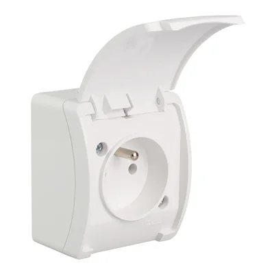 Enchufe individual con toma de tierra (2P+Z) VG 161-01, n/t IP44 blanco con tapa blanca