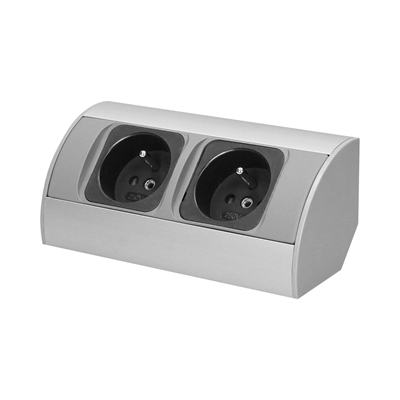 Enchufe para mueble sin interruptor, con puesta a tierra 2x230V, gris aluminio