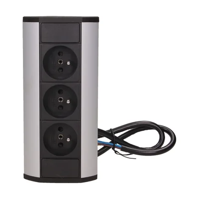 Enchufe para muebles 3x2P+Z, negro y plata