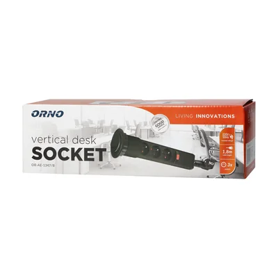 Enchufe para muebles de Ø6 cm, extensible desde la encimera, con bloqueo y cable de 1,8 m, 3x2P+Z, negro.