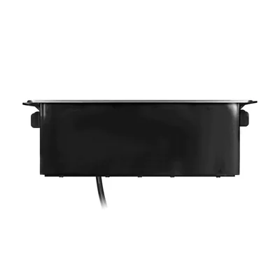 Enchufe para muebles que sobresale de la superficie de la mesa con borde plano fresado, cargador USB y cable de 2 m, 3x2P+Z, 2 x USB (tipo A, 2,4 A), 3x1,5 mm², negro y plata, INOX
