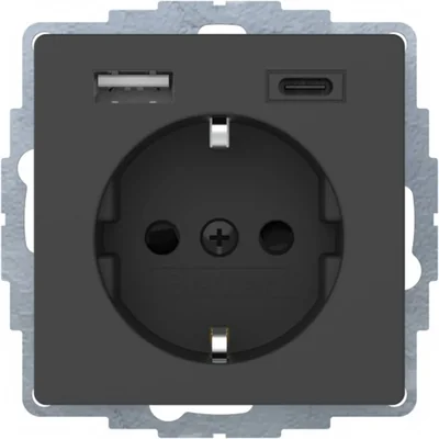 Enchufe Q.x SCHUKO con cargador USB A+C 2.4/3.0 A; autoblocante; antracita aterciopelada