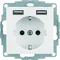 Enchufe Q.x SCHUKO con toma de carga USB de 2,4 A; autobloqueante; terciopelo blanco.