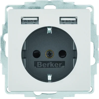 Enchufe Q.x SCHUKO con toma de carga USB de 2,4 A; autobloqueante; terciopelo de aluminio