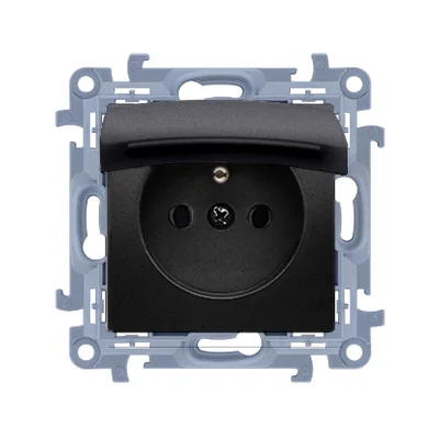 Enchufe Simon 10 WC-GZ1BCUXX-01-49X IP44 sin junta, tapa del mismo color que la cubierta (módulo) 16A, 250V~, conectores rápidos; ¡negro! Se requiere junta de marco.