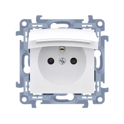 Enchufe Simon 10 WC-GZ1BCZUx-01-11x IP44 sin junta con obturadores, tapa del color de la cubierta (módulo) 16A, 250V~, conectores rápidos; ¡blanco! Se requiere junta de marco.