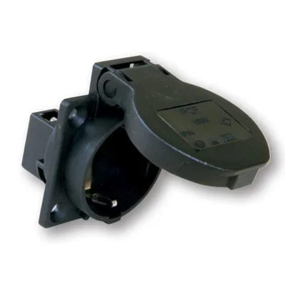 Enchufe versión con pin 16A 2P+Z 230V 50/60Hz IP54, conexión lateral brida 50X50, contactos niquelados, negro