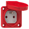Enchufe versión con pin 16A 2P+Z 230V 50/60Hz IP54, conexión trasera brida 50X50, contactos niquelados, rojo