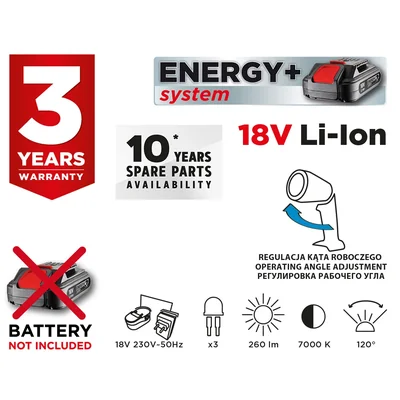 Energy+ 18V Li-Ion wiederaufladbare Taschenlampe, ohne Batterie