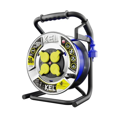 Enrouleur de câble d'extension haute tension PB-HEAVY/D/K/50M/3X1.5/H07BQ ; 4x2p+Z ; IP44 ; 16 A ; H07BQ-F ; 3x1.5 ; 50 m ; bleu