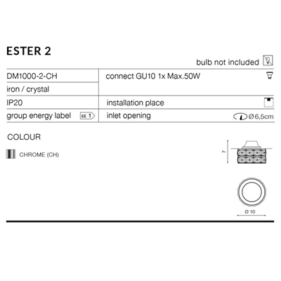 ESTER 2 Plafonnier encastré chromé