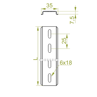 EURO rail length 200mm height 35mm width 7mm