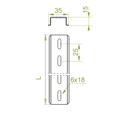 EURO rail length 300mm height 15mm width 35mm