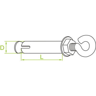 Expansion hook bolt closed length 80mm dimension 10mm