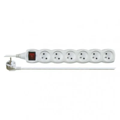 Extension cord 2 m / 6 sockets / with switch / white / PVC / 1 mm2