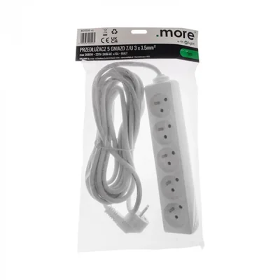 Extension cord 5 sockets 5m with/without 3x1.5mm2 WHITE