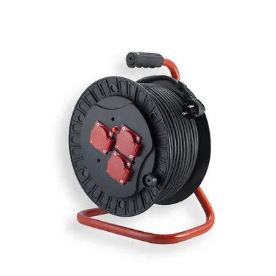 Extension cord on a drum 3x2P+Z (3 sockets IP-44) rubber H05RR-F 3x1.5mm² - 50m MAX.3600W with thermal protection, Strong PZB-111-50G series