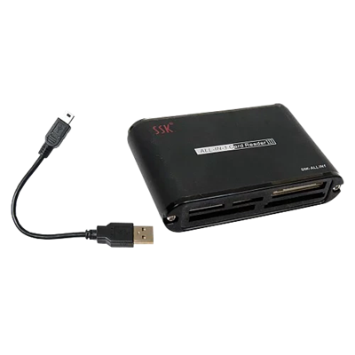 External memory card reader with USB cable