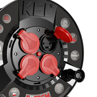 EXTREME LINE câble rallonge enrouleur 4x2p+Z IP44 16A H05RR-F 3x1,5 40m noir