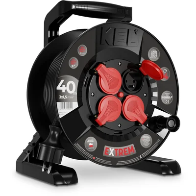 EXTREME LINE câble rallonge enrouleur 4x2p+Z IP44 16A H05RR-F 3x1,5 40m noir