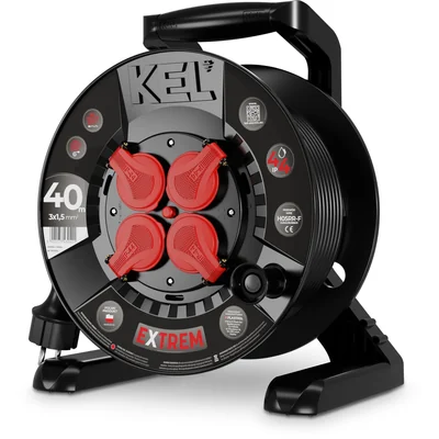 EXTREME LINE cavo prolunga a bobina 4x2p+Z IP44 16A H05RR-F 3x1,5 40m nero
