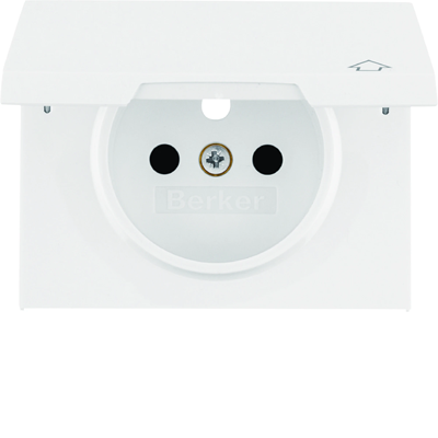 Faceplate with contact shutters for earthed socket with cover - White, glossy