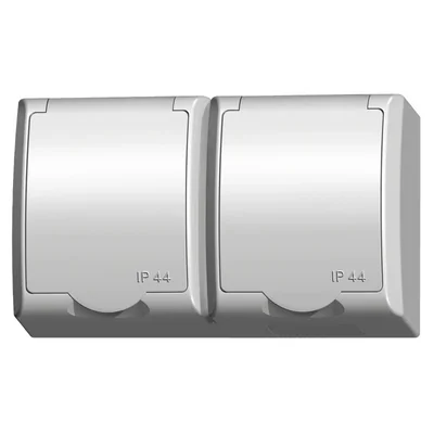 FALA Double socket with earthing schuko, white, white cover, equipped with shutters for current paths