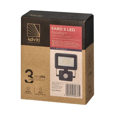 Faro a LED FARO S da 10W con sensore PIR, 800lm, IP44, 4000K, alluminio + vetro