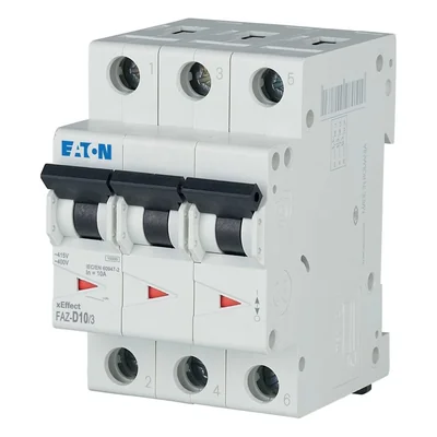 FAZ-D10/3 Interruttore automatico 15kA, In=10A, caratteristica D, 3 poli. Serie FAZ