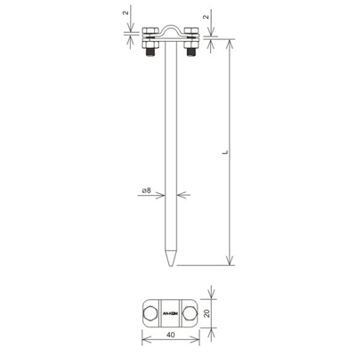 Feuerverzinkter Drahthalter mit Schraube L=21 cm