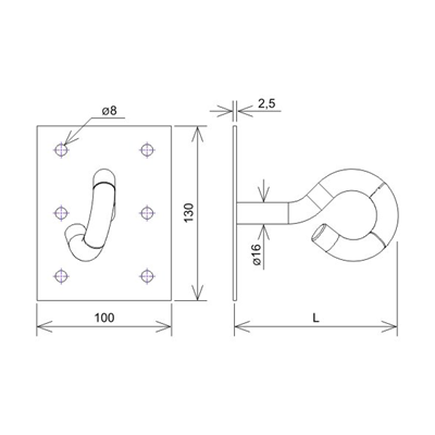 Feuerverzinkter Wandplattenhaken 130 mm