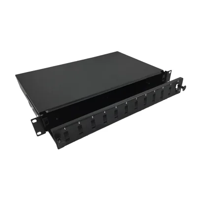 Fiber optic distribution box 12xSC duplex / 12xLC quad 19 1U with front panel and mounting accessories (glands, cable ties), extendable ALANTEC