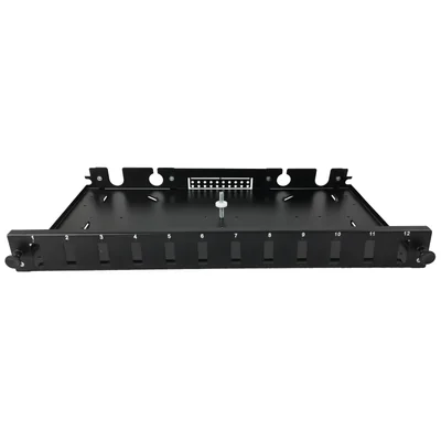 Fiber optic distribution box 12xSC duplex / 12xLC quad 19 1U with front panel and mounting accessories (glands, cable ties), extendable ALANTEC