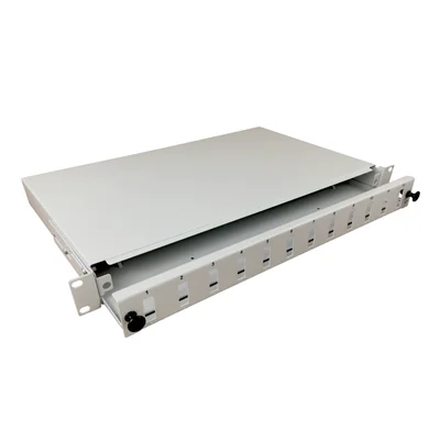 Fiber optic distribution box 12xSC duplex / 12xLC quad 19 1U with front panel and mounting accessories (glands, cable ties), extendable ALANTEC