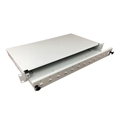 Fiber optic distribution box 12xSC simplex / 12xLC duplex 19 1U with front panel and mounting accessories (glands, bands), extendable ALANTEC