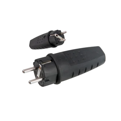 Fiche en caoutchouc portable LUX avec mise à la terre, 16 A, 250 V, noire, IP44